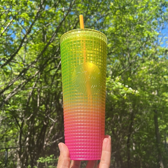 NEW Starbucks 2022 !Lemon Yellow Pink Gradient Ombre Grid Venti Tumbler - Picture 3 of 3